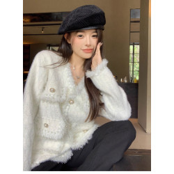 2025秋冬季韓系高級感小香風仿貂毛開衫外套女新款設計感洋氣上衣