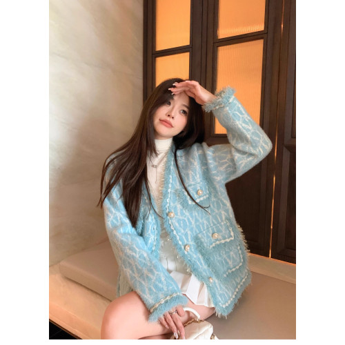 2025秋冬季韓系高級感小香風仿貂毛開衫外套女新款設計感洋氣上衣 2025秋冬季韓系高級感小香風仿貂毛開衫外套女新款設計感洋氣上衣