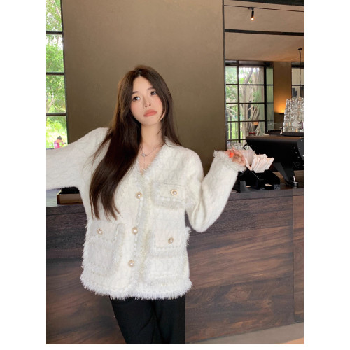 2025秋冬季韓系高級感小香風仿貂毛開衫外套女新款設計感洋氣上衣 2025秋冬季韓系高級感小香風仿貂毛開衫外套女新款設計感洋氣上衣