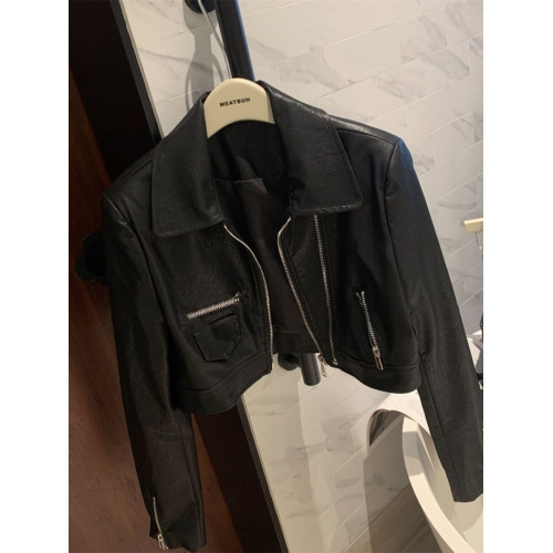 設計感黑色復古皮衣外套女2023春秋季小個子港風短款pu皮夾克上衣 設計感黑色復古皮衣外套女2023春秋季小個子港風短款pu皮夾克上衣