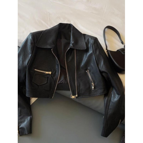 設計感黑色復古皮衣外套女2023春秋季小個子港風短款pu皮夾克上衣 設計感黑色復古皮衣外套女2023春秋季小個子港風短款pu皮夾克上衣