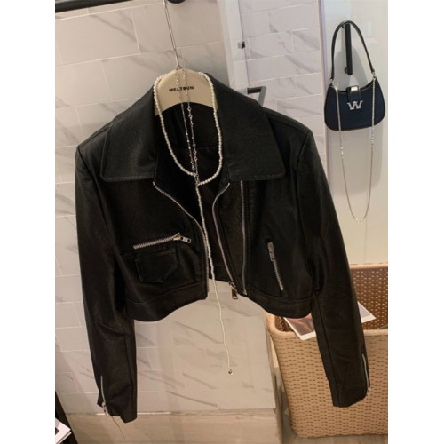 設計感黑色復古皮衣外套女2023春秋季小個子港風短款pu皮夾克上衣 設計感黑色復古皮衣外套女2023春秋季小個子港風短款pu皮夾克上衣