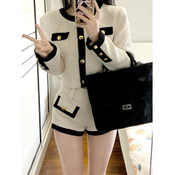 LookYiYi白色粗花呢小香風短外套女春季氣質高級感名媛上衣兩件套