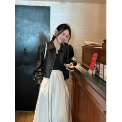 2025春秋新款黑色夾克短款拉鍊美式復古港風小個子爆款皮衣外套女