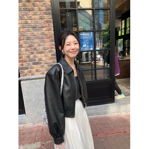 2025春秋新款黑色夾克短款拉鍊美式復古港風小個子爆款皮衣外套女 2025春秋新款黑色夾克短款拉鍊美式復古港風小個子爆款皮衣外套女