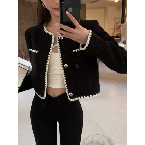 2025春秋新款撞色百搭黑色小香風短外套女名媛高級感小衆簡約上衣 2025春秋新款撞色百搭黑色小香風短外套女名媛高級感小衆簡約上衣