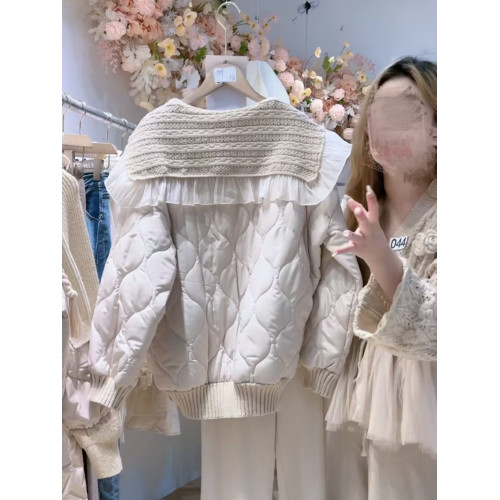 設計感娃娃領羽絨棉服秋冬新款寬松慵懶減齡百搭針織拼接夾棉外套 設計感娃娃領羽絨棉服秋冬新款寬松慵懶減齡百搭針織拼接夾棉外套