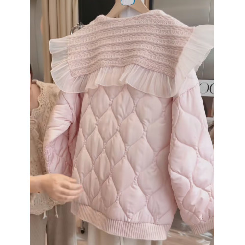 設計感娃娃領羽絨棉服秋冬新款寬松慵懶減齡百搭針織拼接夾棉外套 設計感娃娃領羽絨棉服秋冬新款寬松慵懶減齡百搭針織拼接夾棉外套