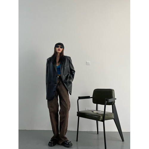 2025年春秋新款網紅時尚港風雙排釦氣質機車pu西裝皮衣夾克外套女 2025年春秋新款網紅時尚港風雙排釦氣質機車pu西裝皮衣夾克外套女