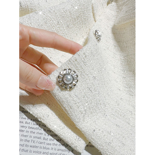 FFmiss◆小香風單排釦羊毛呢氣質短款外套女白色粗花呢小個子開衫 FFmiss◆小香風單排釦羊毛呢氣質短款外套女白色粗花呢小個子開衫