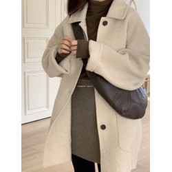 雙面呢毛呢外套女寬松顯瘦燕麥色冬季新款韓版小個子呢子大衣潮