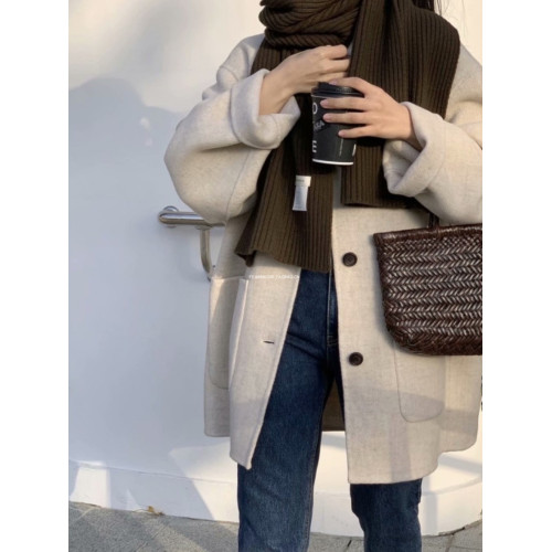 雙面呢毛呢外套女寬松顯瘦燕麥色冬季新款韓版小個子呢子大衣潮