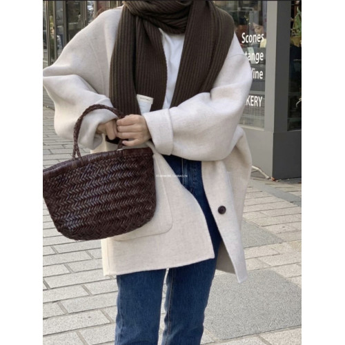 雙面呢毛呢外套女寬松顯瘦燕麥色冬季新款韓版小個子呢子大衣潮