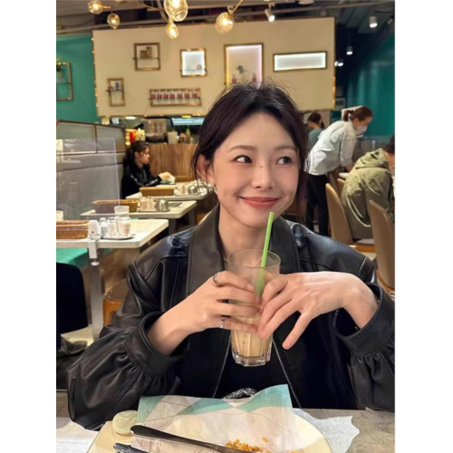 2024秋季新款黑色夾克短款皮衣外套高級感美式復古小個子休閒上衣 2024秋季新款黑色夾克短款皮衣外套高級感美式復古小個子休閒上衣