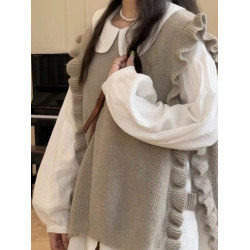 學院風毛衣針織衫馬甲女學生荷葉邊曡穿無袖馬夾背心上衣兩件套裝