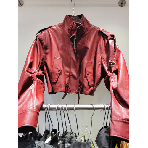 高檔歐洲站復古顯白紅色外套女短款洋氣別致寬松百搭秋季新款皮衣 高檔歐洲站復古顯白紅色外套女短款洋氣別致寬松百搭秋季新款皮衣