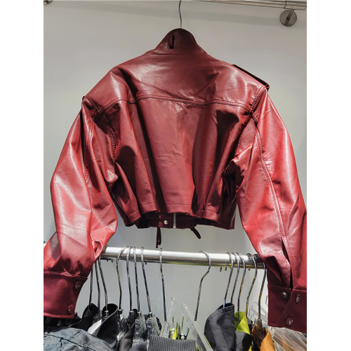 高檔歐洲站復古顯白紅色外套女短款洋氣別致寬松百搭秋季新款皮衣 高檔歐洲站復古顯白紅色外套女短款洋氣別致寬松百搭秋季新款皮衣