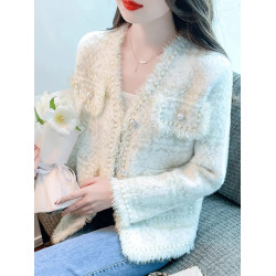 韓版小香風毛呢外套女春秋2025秋季新款法式流蘇v領女士開衫上衣