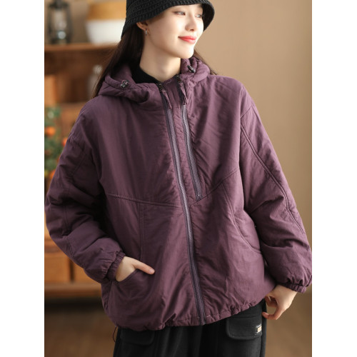 園園美冬季衣復古全棉棉衣外套女寬鬆抽繩擺連帽夾棉棉服保暖棉襖