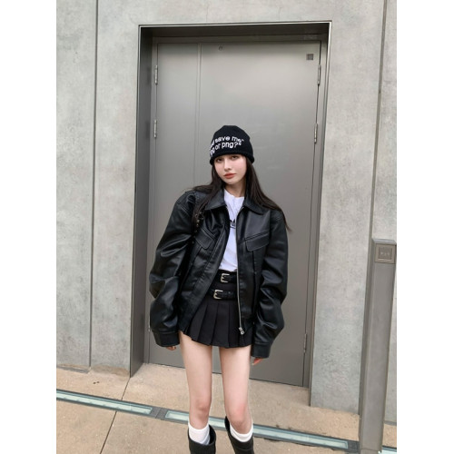 美式復古短款皮衣外套女士寬松小個子設計感機車服秋季新品皮夾克 美式復古短款皮衣外套女士寬松小個子設計感機車服秋季新品皮夾克