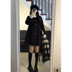 呢子大衣女冬季法式氣質高級感赫本風黑色毛呢外套小個子寬松加厚