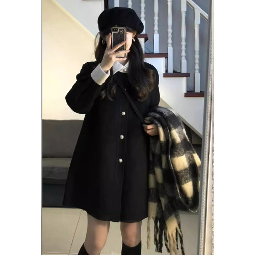 呢子大衣女冬季法式氣質高級感赫本風黑色毛呢外套小個子寬松加厚 呢子大衣女冬季法式氣質高級感赫本風黑色毛呢外套小個子寬松加厚