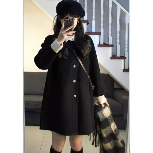 呢子大衣女冬季法式氣質高級感赫本風黑色毛呢外套小個子寬松加厚 呢子大衣女冬季法式氣質高級感赫本風黑色毛呢外套小個子寬松加厚