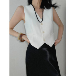 老錢風氣質西裝馬甲短外套女夏2025年新款醋酸肌理感薄款坎肩馬夾