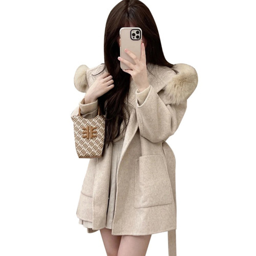 冬季小個子毛呢外套女2025年新款氣質韓版寬松加厚大毛領呢子大衣