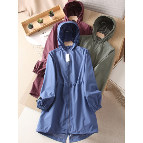 2025秋新品!可收納中長款連帽休閒腰部抽繩收腰防風薄風衣外套女 2025秋新品!可收納中長款連帽休閒腰部抽繩收腰防風薄風衣外套女