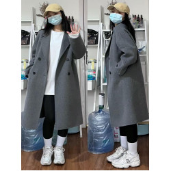 毛呢外套女2025年秋冬韓版加厚雙排釦小個子灰色呢子大衣女中長款