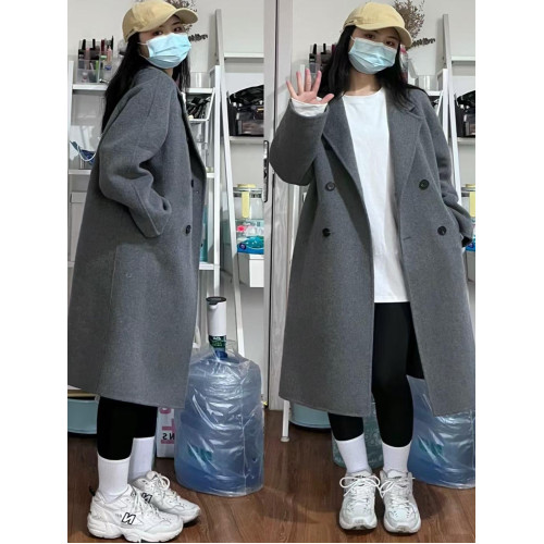 毛呢外套女2025年秋冬韓版加厚雙排釦小個子灰色呢子大衣女中長款 毛呢外套女2025年秋冬韓版加厚雙排釦小個子灰色呢子大衣女中長款