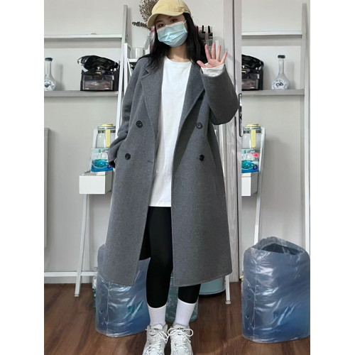 毛呢外套女2025年秋冬韓版加厚雙排釦小個子灰色呢子大衣女中長款 毛呢外套女2025年秋冬韓版加厚雙排釦小個子灰色呢子大衣女中長款