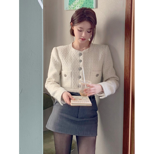 FanyFloss名媛羊毛粗花呢金線編織短款外套女小香風氣質圓領開衫 FanyFloss名媛羊毛粗花呢金線編織短款外套女小香風氣質圓領開衫