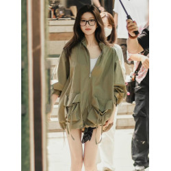 許我耀眼許妍同款軍綠色工裝外套寬松百搭慵懶的春秋開衫夾克女
