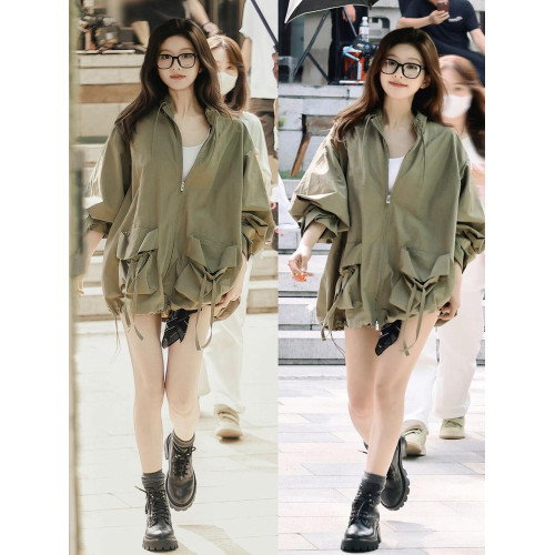 許我耀眼許妍同款軍綠色工裝外套寬松百搭慵懶的春秋開衫夾克女 許我耀眼許妍同款軍綠色工裝外套寬松百搭慵懶的春秋開衫夾克女