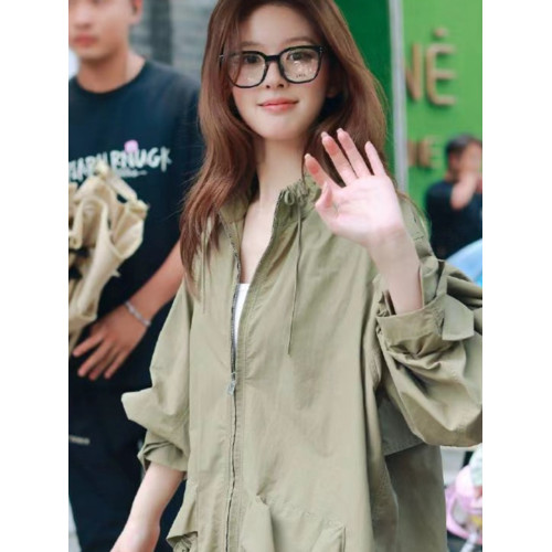 許我耀眼許妍同款軍綠色工裝外套寬松百搭慵懶的春秋開衫夾克女 許我耀眼許妍同款軍綠色工裝外套寬松百搭慵懶的春秋開衫夾克女