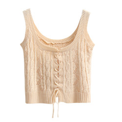 系帶馬甲背心女春秋甜美外搭減齡短款收腰百搭麻花無袖針織衫上衣