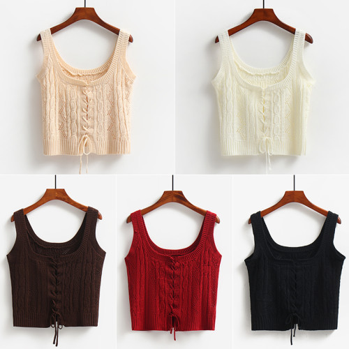 系帶馬甲背心女春秋甜美外搭減齡短款收腰百搭麻花無袖針織衫上衣 系帶馬甲背心女春秋甜美外搭減齡短款收腰百搭麻花無袖針織衫上衣