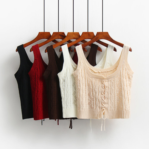 系帶馬甲背心女春秋甜美外搭減齡短款收腰百搭麻花無袖針織衫上衣 系帶馬甲背心女春秋甜美外搭減齡短款收腰百搭麻花無袖針織衫上衣