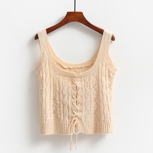 系帶馬甲背心女春秋甜美外搭減齡短款收腰百搭麻花無袖針織衫上衣 系帶馬甲背心女春秋甜美外搭減齡短款收腰百搭麻花無袖針織衫上衣