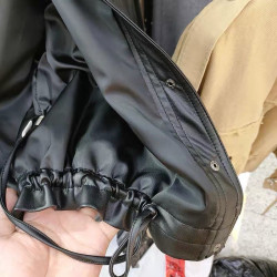 抽繩皮衣外套女短款寬松韓版bf風2025新款PU皮機車翻領大口袋夾克