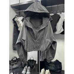 高級感灰色沖鋒衣外套女2024夏季新款寬松休閒百搭短款工裝防曬衣