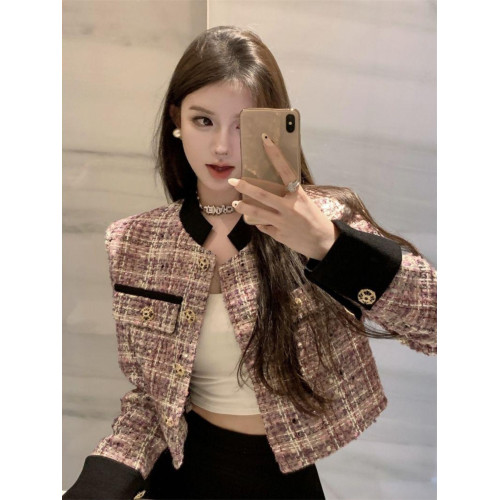 小個子小香風外套女百搭春秋冬2024新款短款粗花呢名媛立領上衣女 小個子小香風外套女百搭春秋冬2024新款短款粗花呢名媛立領上衣女