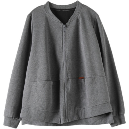 文藝復古全棉純色拉鍊短外套女2022年秋季寬松百搭棒球領開衫上衣 文藝復古全棉純色拉鍊短外套女2022年秋季寬松百搭棒球領開衫上衣