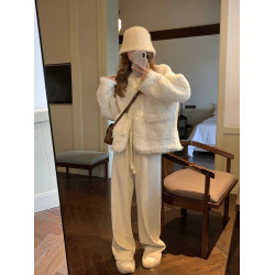 白色小香風毛絨皮毛一體羊羔毛外套女小個子秋冬加厚棉服2024冬季