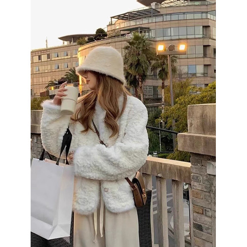 白色小香風毛絨皮毛一體羊羔毛外套女小個子秋冬加厚棉服2024冬季 白色小香風毛絨皮毛一體羊羔毛外套女小個子秋冬加厚棉服2024冬季