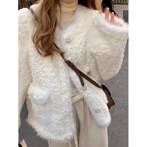 白色小香風毛絨皮毛一體羊羔毛外套女小個子秋冬加厚棉服2024冬季 白色小香風毛絨皮毛一體羊羔毛外套女小個子秋冬加厚棉服2024冬季