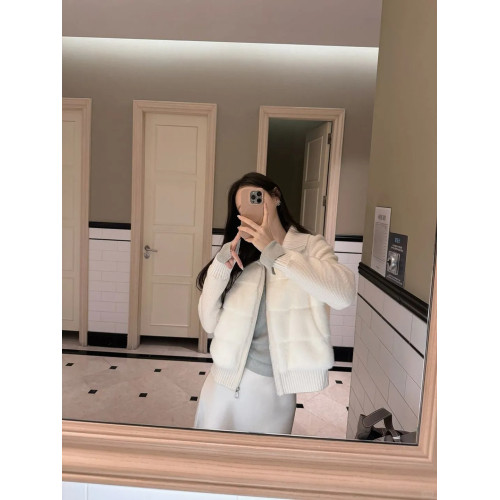 白色針織拼接棉服外套女2024冬季新款高級感小個子洋氣百搭上衣 白色針織拼接棉服外套女2024冬季新款高級感小個子洋氣百搭上衣