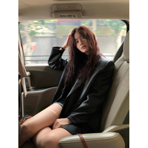 2025秋季新款黑色復古PU皮衣西裝外套女寬松休閒氣質高級感上衣女 2025秋季新款黑色復古PU皮衣西裝外套女寬松休閒氣質高級感上衣女